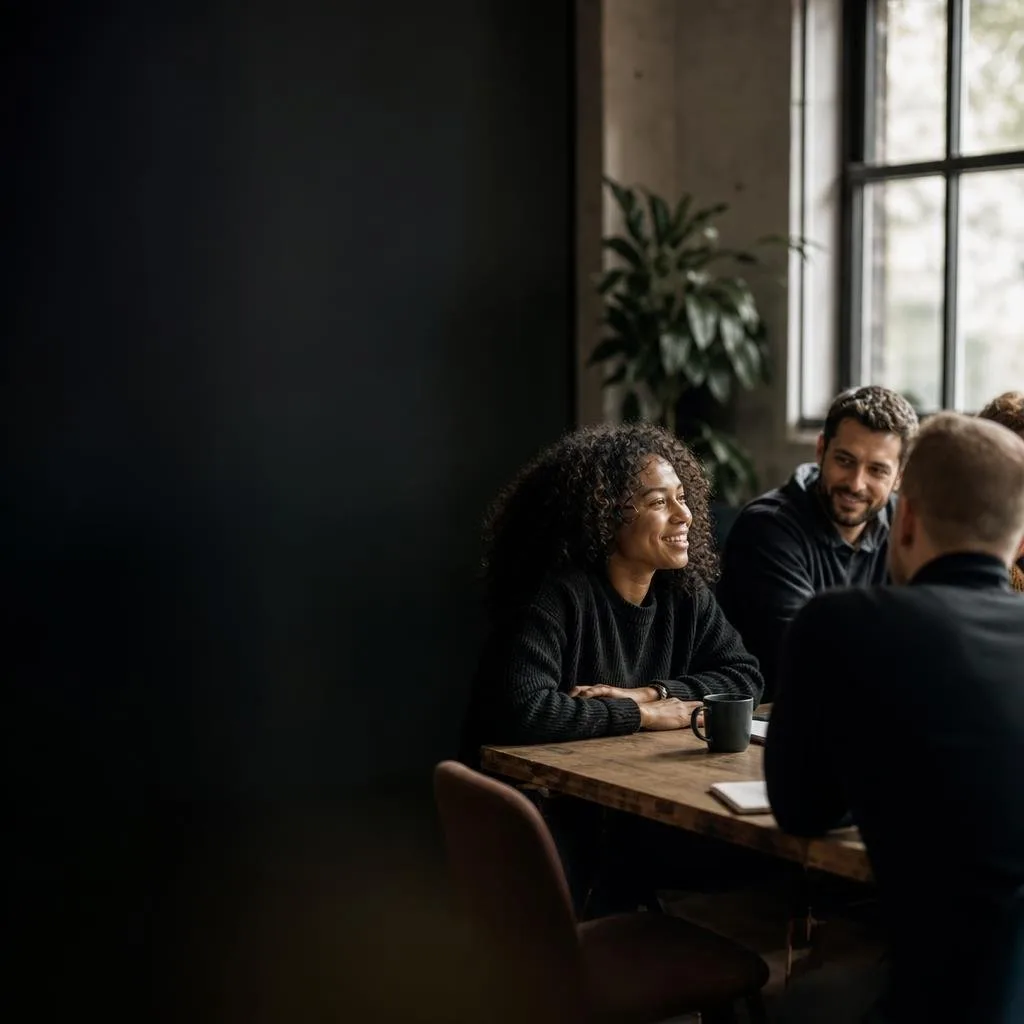 Members gathered around a table at a live community meetup